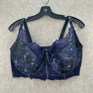 Adore Me 40H Navy Blue‎ Celestial Print Lace Trim Balconette Bra